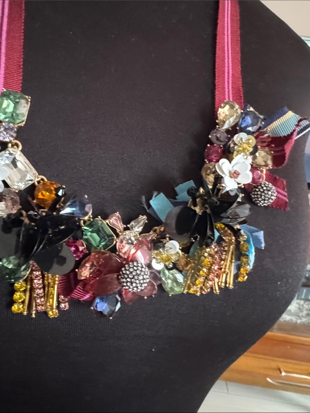 J. Crew Multicolor Ribbon Necklace   Vintage New Mixed Med FREE EARRINGS❗️❗️ - Picture 3 of 16